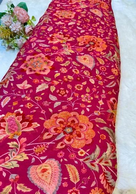 Hot Pink Printed Satin Georgette Lehenga Set