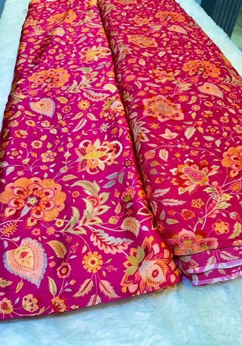 Hot Pink Printed Satin Georgette Lehenga Set