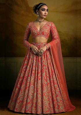 Maroon Printed Satin Georgette Lehenga Set