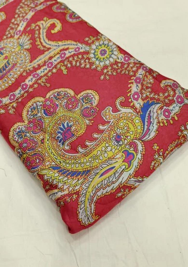 Maroon Printed Satin Georgette Lehenga Set - Indya