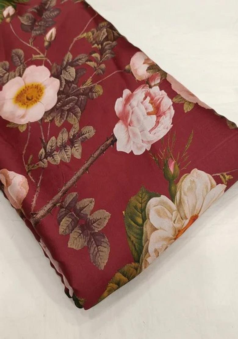 Brown Printed Satin Georgette Lehenga Set - Indya