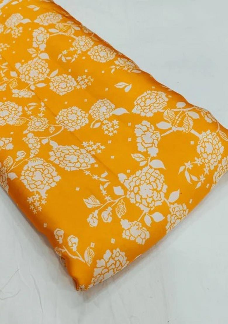 Yellow Printed Satin Georgette Lehenga Set