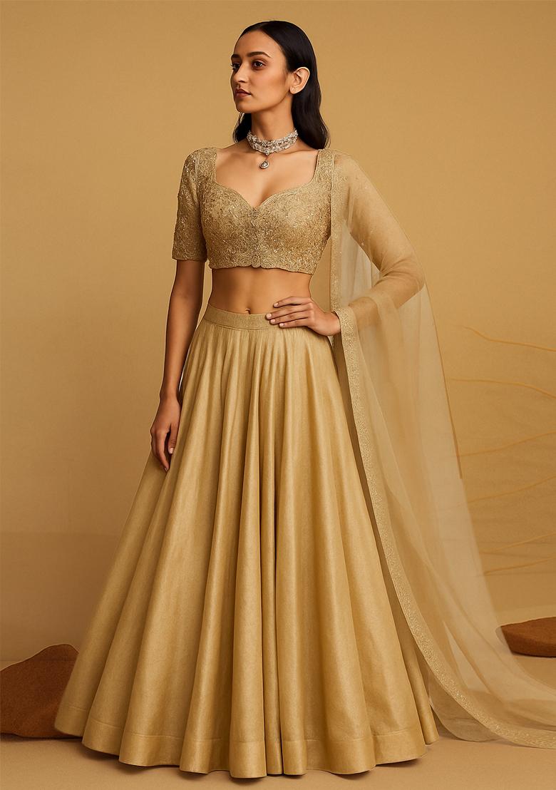 Gold Embellished Blouse Georgette Lehenga Set
