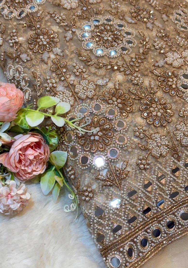 Gold Embellished Blouse Georgette Lehenga Set - Indya