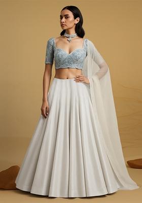Off White Embellished Blouse Georgette Lehenga Set