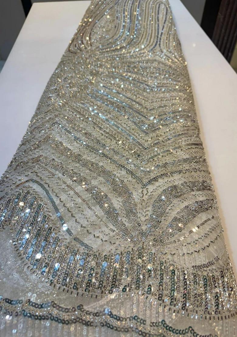 Off White Embellished Blouse Georgette Lehenga Set