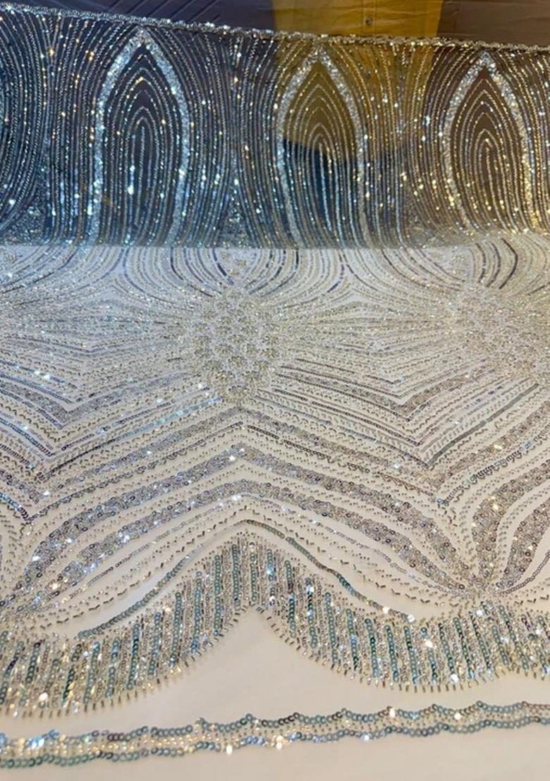 Off White Embellished Blouse Georgette Lehenga Set - Indya