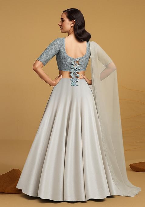 Off White Embellished Blouse Georgette Lehenga Set