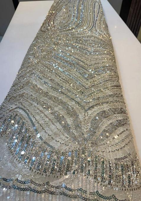 Off White Embellished Blouse Georgette Lehenga Set