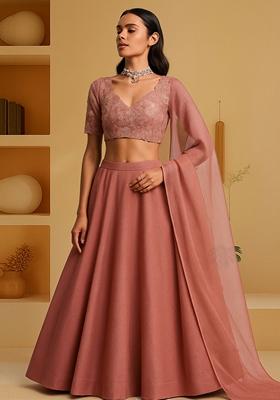 Dusty Peach Embellished Blouse Georgette Lehenga Set