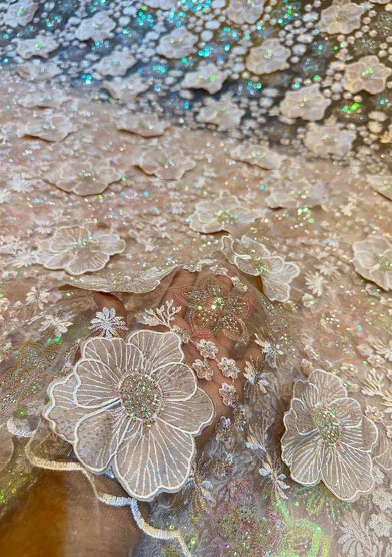 Dusty Peach Embellished Blouse Georgette Lehenga Set - Indya