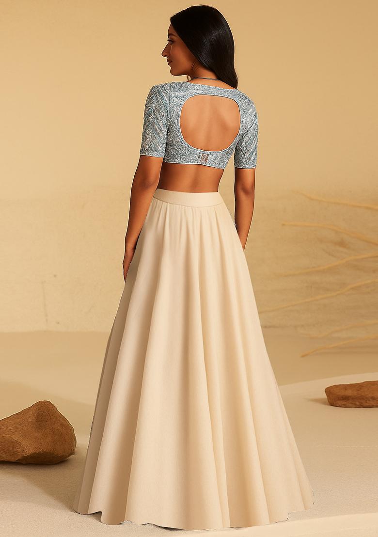 Biege Embellished Blouse Georgette Lehenga Set