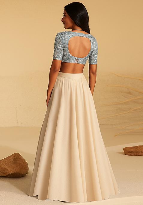 Biege Embellished Blouse Georgette Lehenga Set