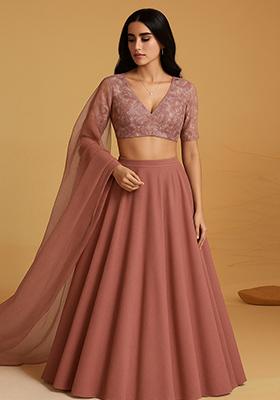 Dusty Peach Embellished Blouse Georgette Lehenga Set