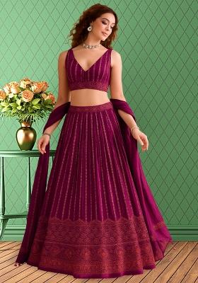 Magenta Pink Georgette Embroidered Lehenga Set