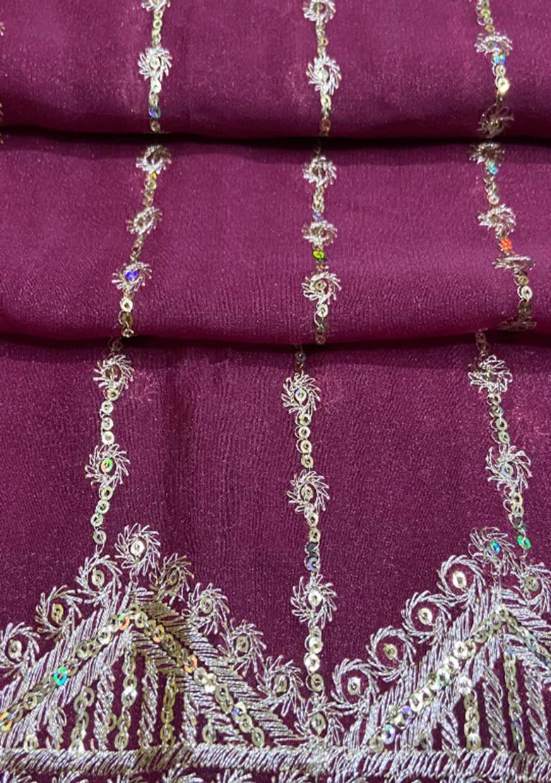 Magenta Pink Georgette Embroidered Lehenga Set - Indya