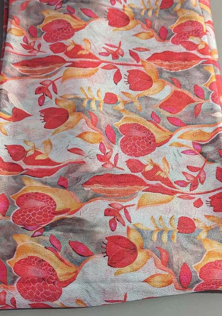 Pastel Grey Chiffon Printed Lehenga Set - Indya