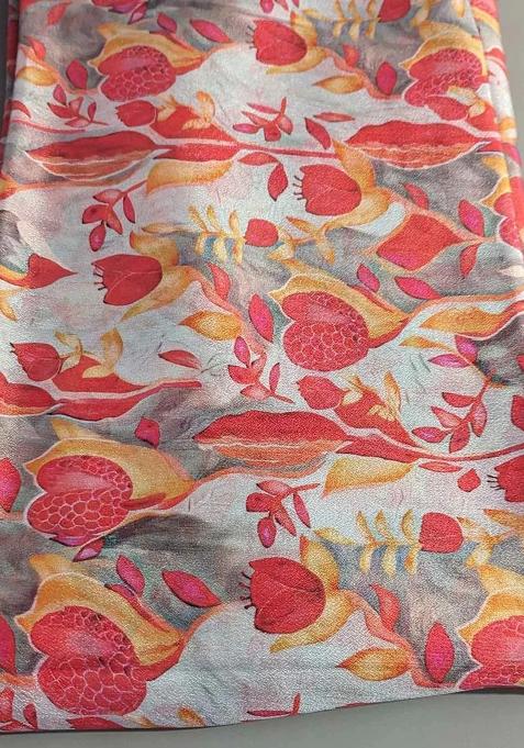 Pastel Grey Chiffon Printed Lehenga Set