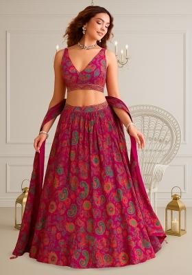 Multicolor Chiffon Printed Lehenga Set