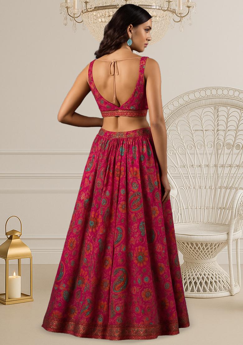 Multicolor Chiffon Printed Lehenga Set
