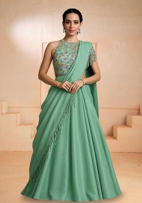 Mint Green Chinon Embroidered Lehenga Set
