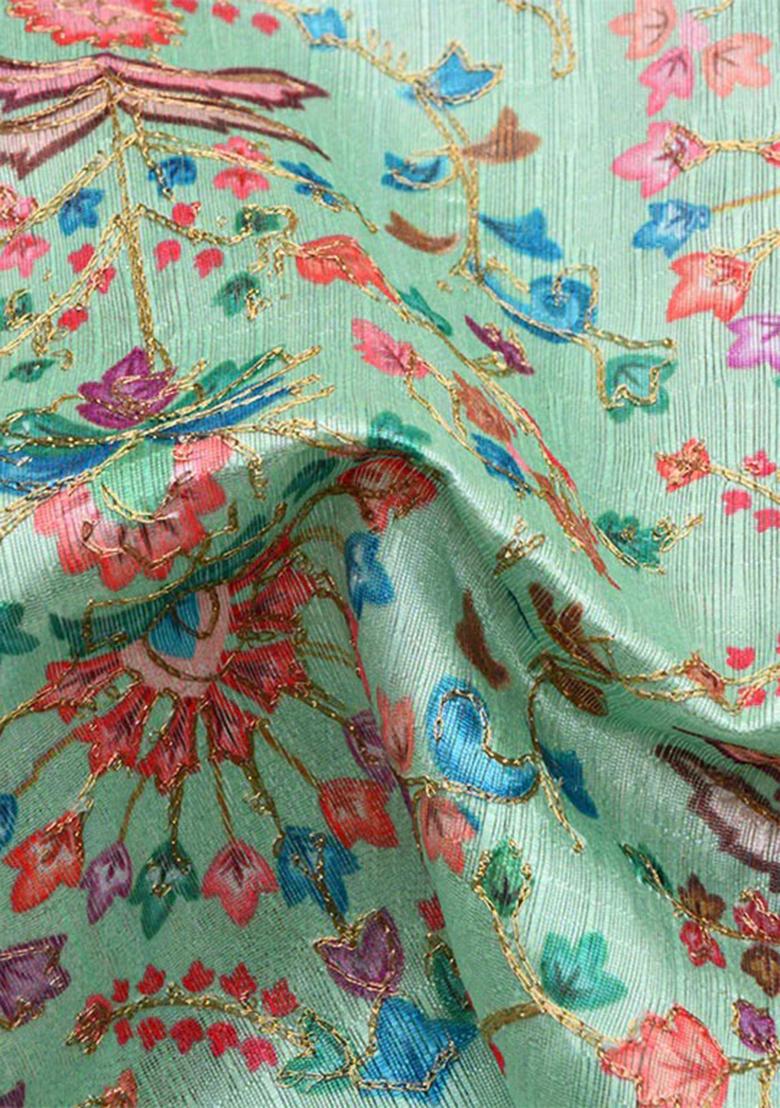 Mint Green Chinon Embroidered Lehenga Set