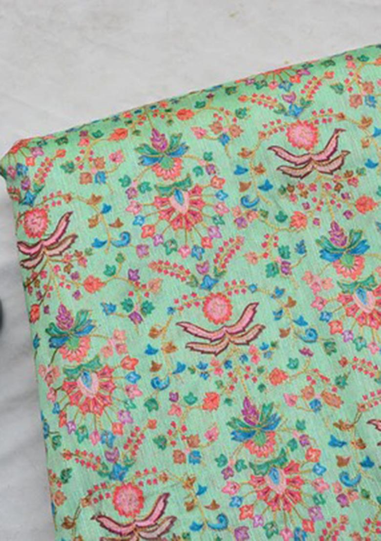 Mint Green Chinon Embroidered Lehenga Set - Indya