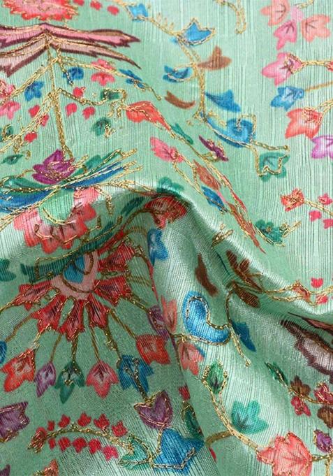 Mint Green Chinon Embroidered Lehenga Set