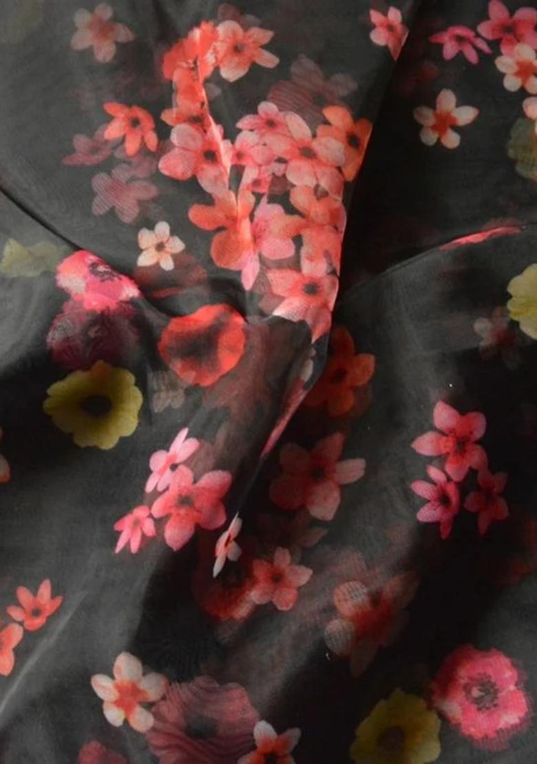 Black Georgette Printed Lehenga Set