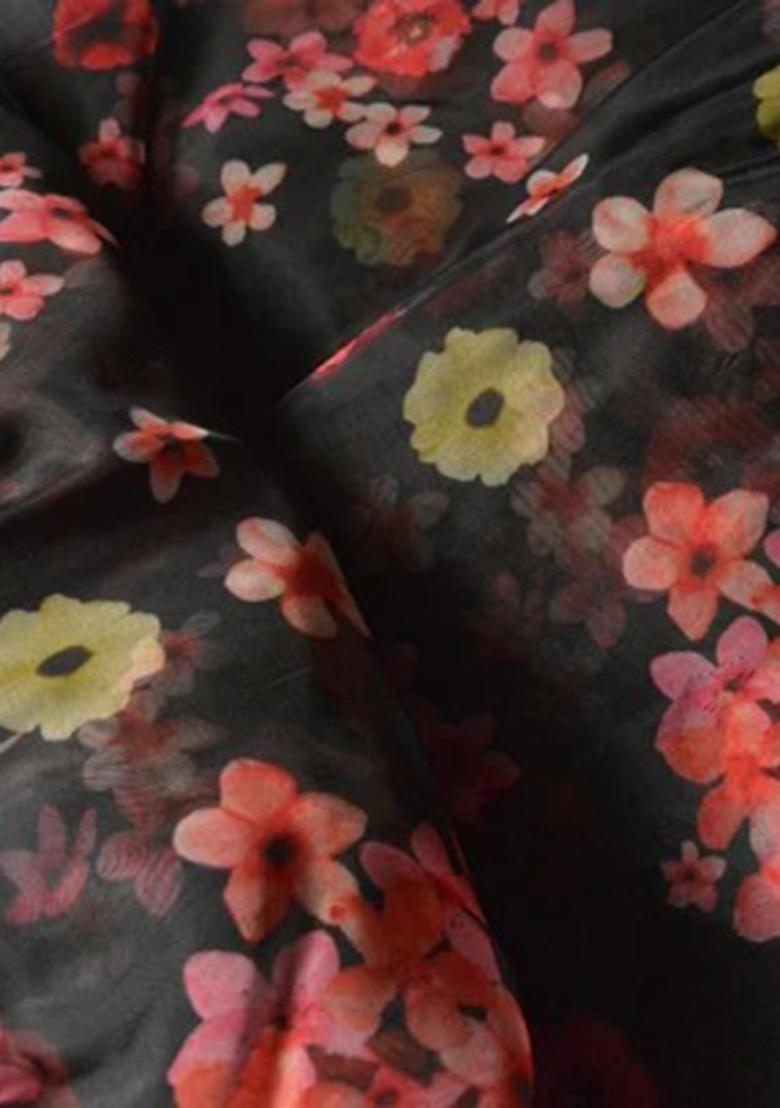 Black Georgette Printed Lehenga Set - Indya