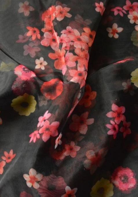 Black Georgette Printed Lehenga Set