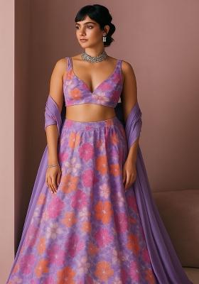 Lilac Georgette Printed Lehenga Set