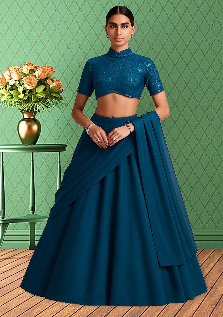 Blue Georgette Sequins Embellished Lehenga Set