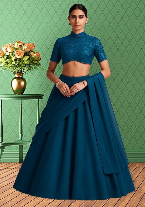 Blue Georgette Sequins Embellished Lehenga Set