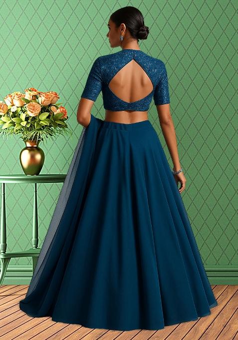 Blue Georgette Sequins Embellished Lehenga Set
