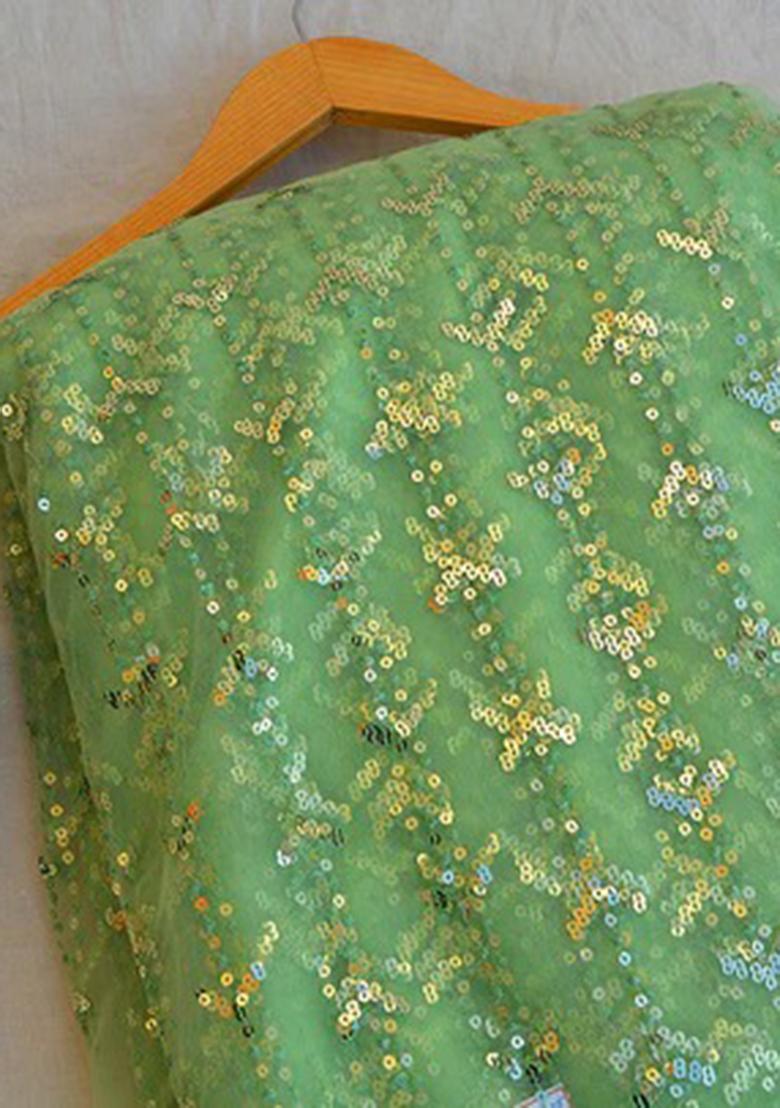 Green Georgette Sequins Embellished Lehenga Set - Indya