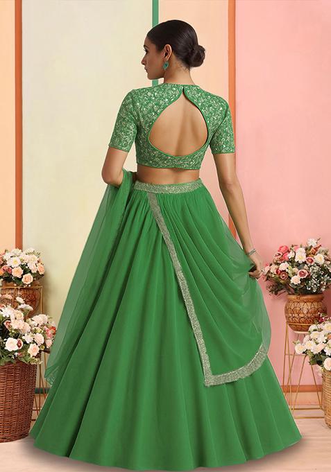 Green Georgette Sequins Embellished Lehenga Set