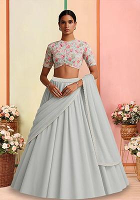 White Georgette Sequins Embellished Lehenga Set
