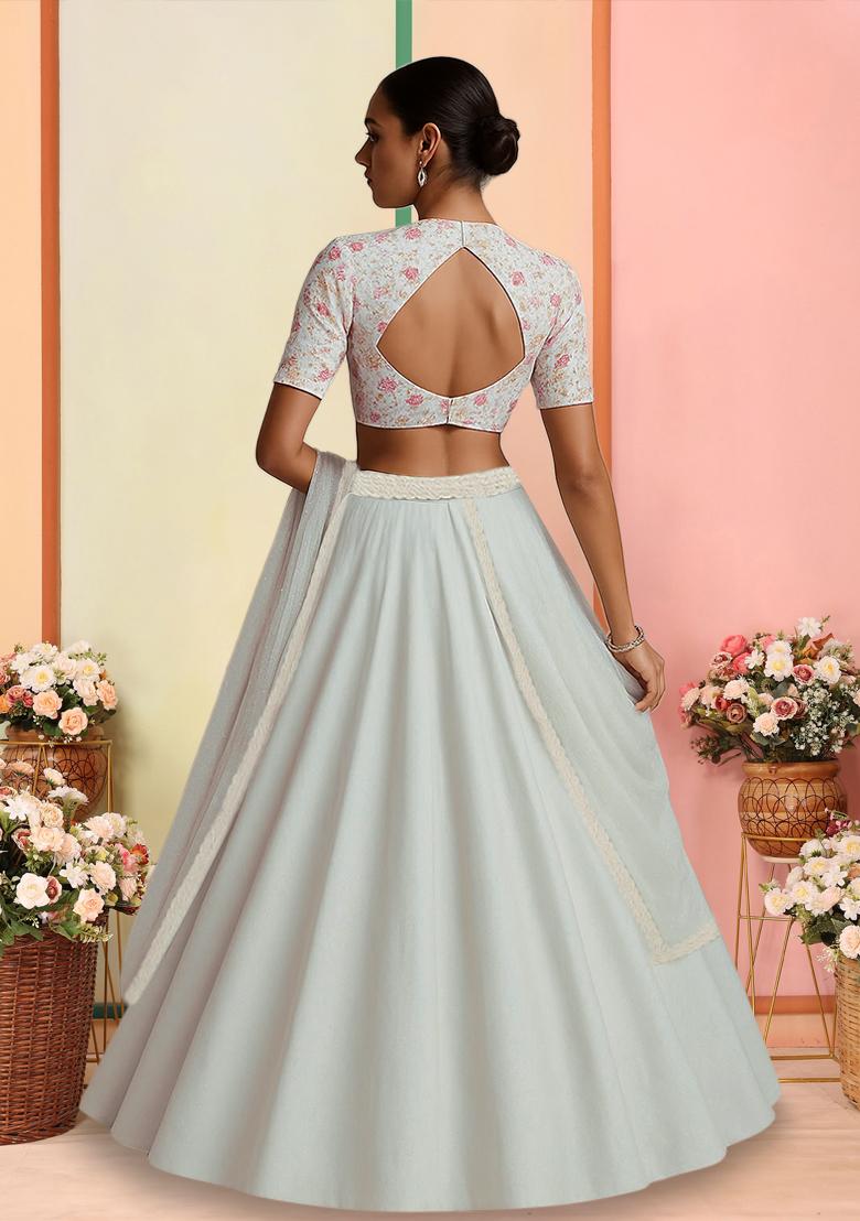 White Georgette Sequins Embellished Lehenga Set - Indya