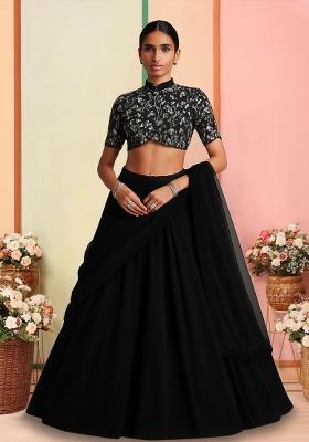 Black Georgette Embroidered Lehenga Set