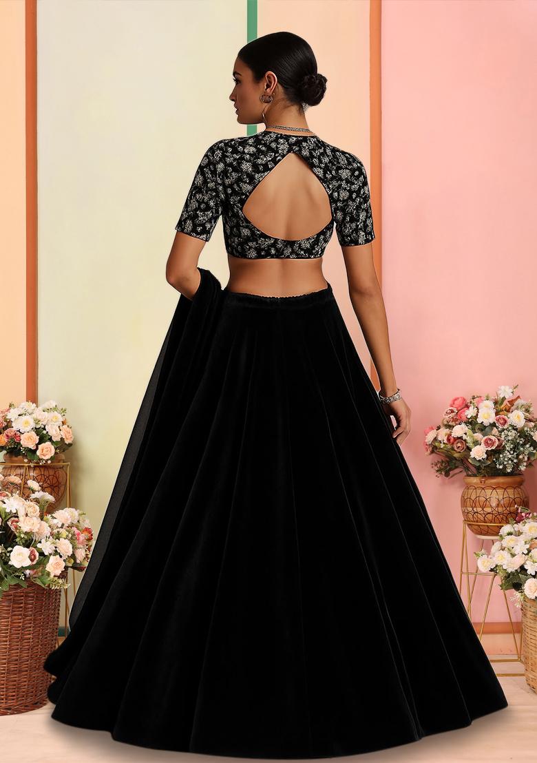Black Georgette Embroidered Lehenga Set - Indya