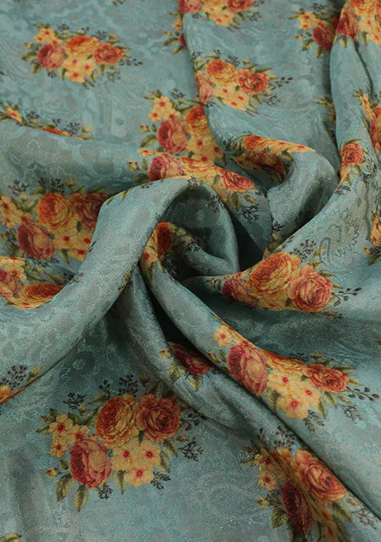 Teal Blue Georgette Embroidered Lehenga Set