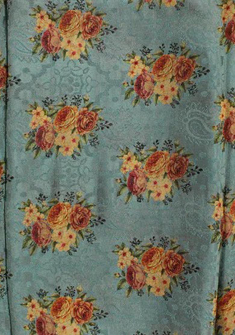 Teal Blue Georgette Embroidered Lehenga Set - Indya