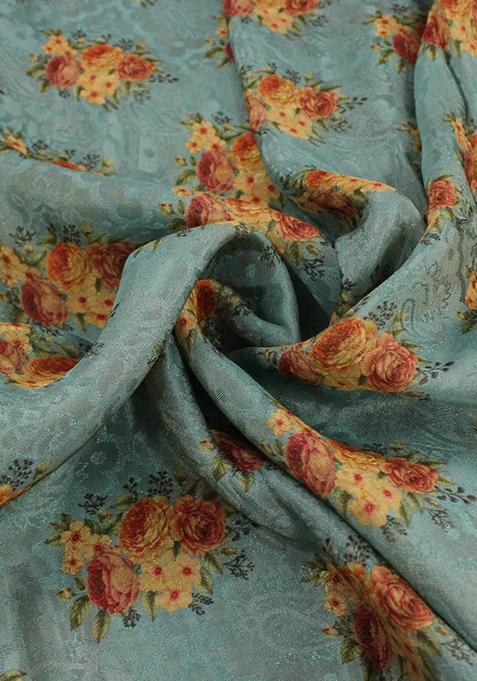 Teal Blue Georgette Embroidered Lehenga Set