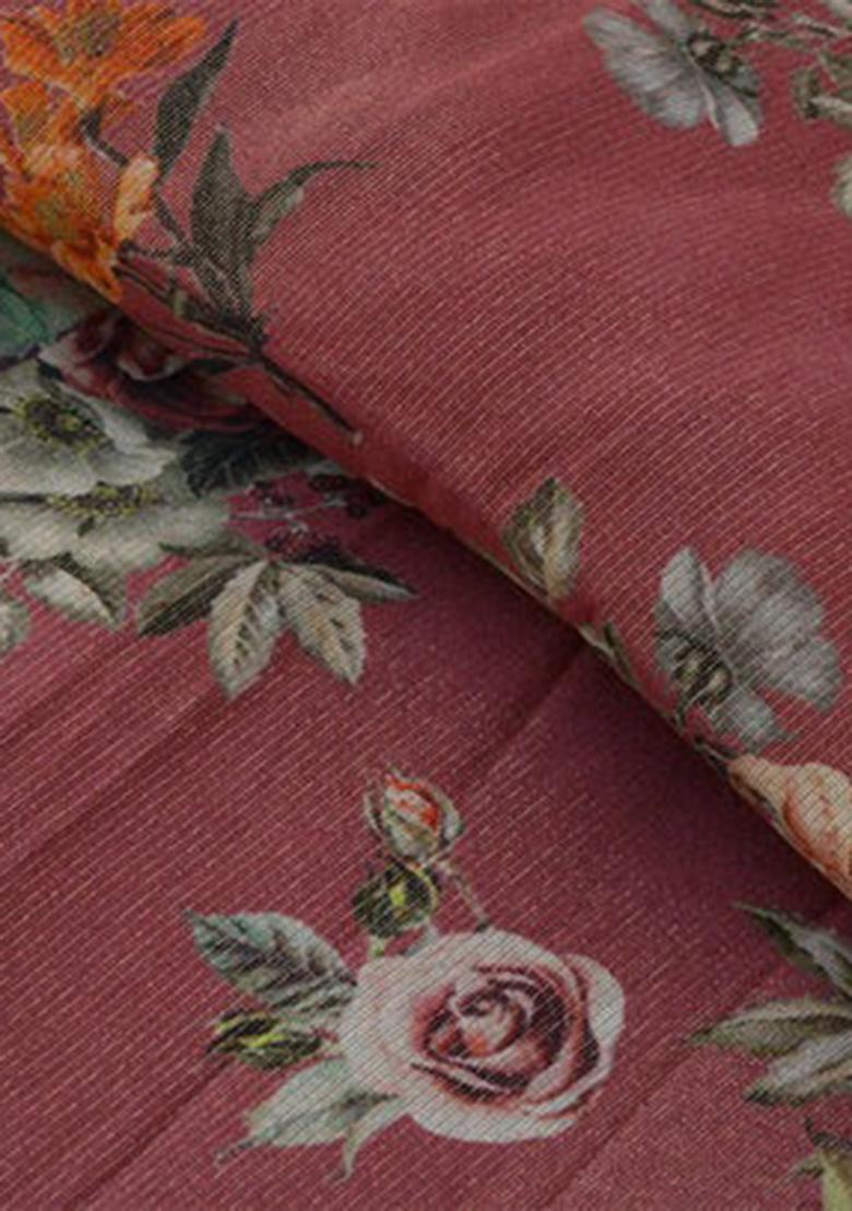 Maroon Tissue Printed Lehenga Set - Indya