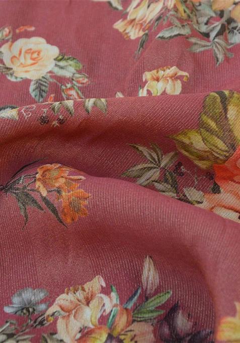 Maroon Tissue Printed Lehenga Set