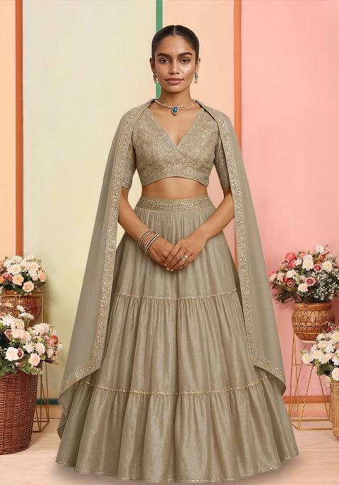 Gold Chinon Embroidered Lehenga Set