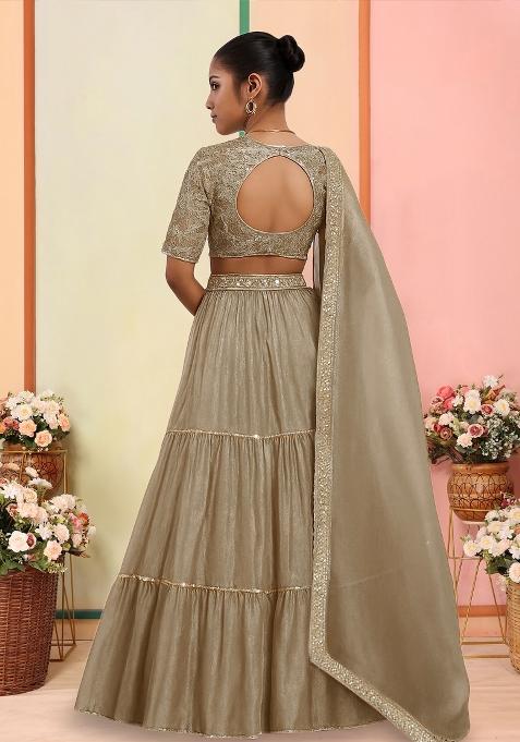 Gold Chinon Embroidered Lehenga Set