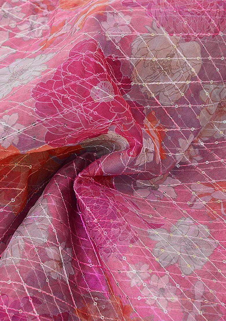 Pink Georgette Printed Lehenga Set