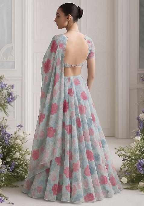 Grey Georgette Printed Lehenga Set